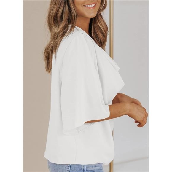 Womens Blouses and Tops Short Sleeve Chiffon Shirts and Tops - Picture 6 of 6